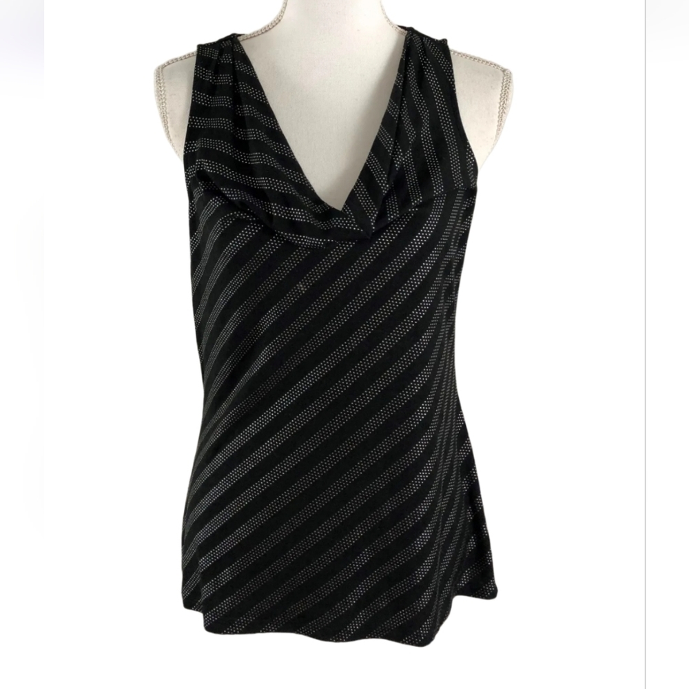 White House Black Market | Silver Embellished Striped Cowl Neck | Sleeveless Top